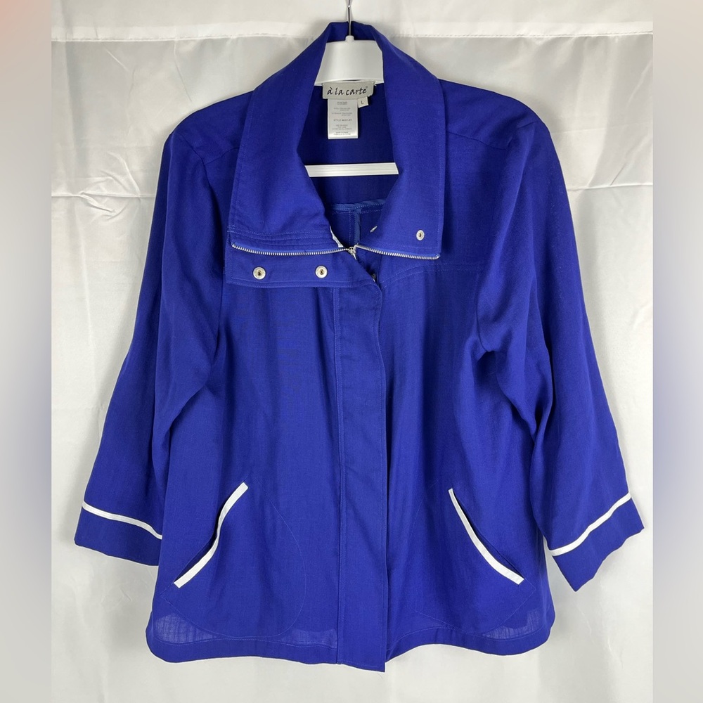 A La Carte Vintage Elegant Royal Blue Jacket With Buttons & Zipper Women’s Large